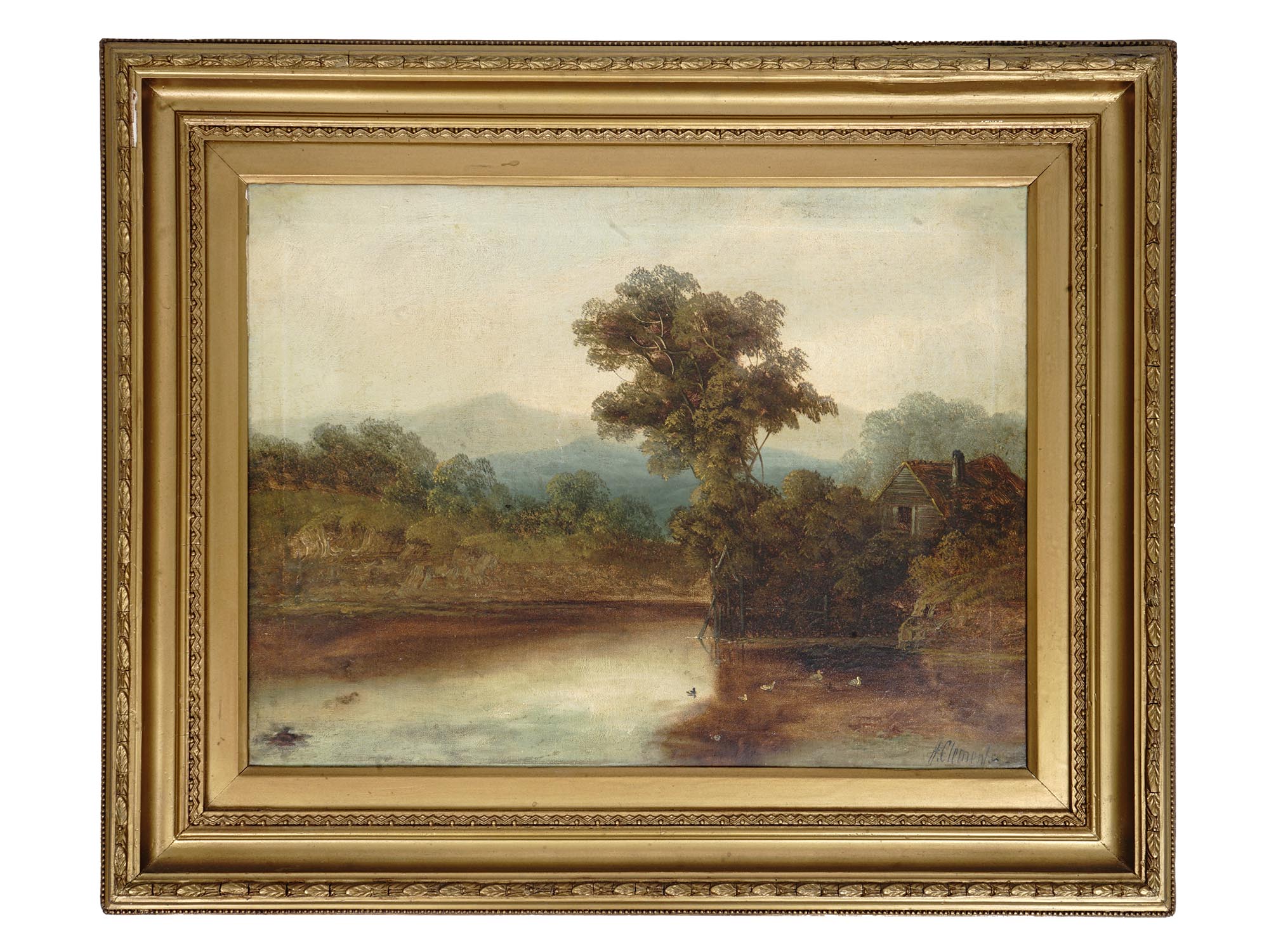 ANTIQUE LANDSCAPE OIL PAINTING BY HENRY CLEMENTS PIC-0